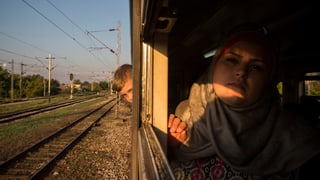 Ina dunna ed in uffant sin la fugia en in tren.