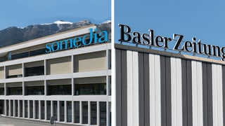 dus bajetgs, a sanestra Somedia, a dretga Basler Zeitung