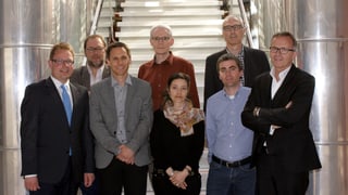 RTR visita ORF, fotografia da gruppa: Markus Klement, Erwin Ardüser, Beat Lozza, Gian Ramming, Judith Schaniel, Daniel Wasescha, Pius Paulin, Mariano Tschuor. RTR visita ORF, fotografia da gruppa: Markus Klement, Erwin Ardüser, Beat Lozza, Gian Ramming, Judith Schaniel, Daniel Wasescha, Pius Paulin, Mariano Tschuor.