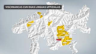Charta geografica dal Grischun cun nudà las vischnancas che han duas linguas uffizialas.