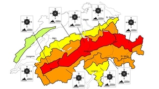 carta da la svizra cun privel grond en il nord da las alps
