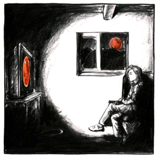 Glina che illuminescha la paraid d'ina chasa e vegn reflectada en la fanestra. Glina che illuminescha la paraid d'ina chasa e vegn reflectada en la fanestra.