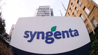 Il logo cun la scrittira blaua dal concern Syngenta avant in bajetg brin.