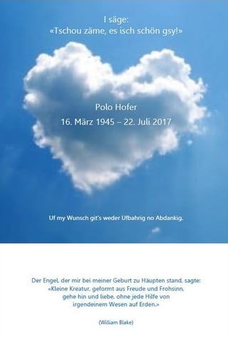 Purtret da l'annunzia da mort da Polo Hofer. Purtret da l'annunzia da mort da Polo Hofer.