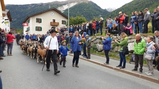 Ina famiglia - bap, mamma e figl - mainan ina scossa da tgavras tras il cortegi.