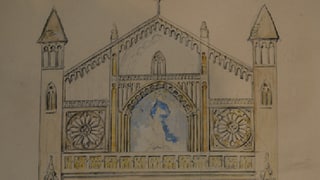 Ina skizza da la baselgia Nossadonnna a Savognin ch'è probabla da Giovanni Segantini.