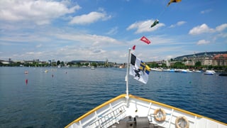 panorama da la bartga cun bandiera grischuna sin la riva dal lai