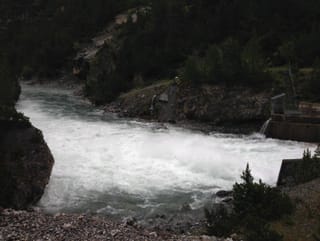 Aua gronda sbucca or dal lai da Livigno.