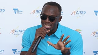 Usain Bolt durant ina conferenza da medias. 
