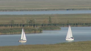 Dus bastiments sin in lag dal parc naziunal Neusiedlersee ed en il fund la cuntrada.