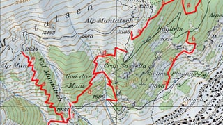 Charta geografica cun las 6 vias che duain esser scumandadas per ils mountainbikers