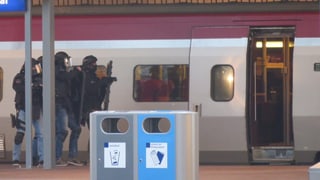 Unitads spezialas da la polizia avant il tren da Thalys.