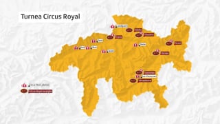 Purtret d'ina charta dal Grischun cun nudà ils termins dal Circus Nock ch'èn stadas planisadas e quellas ch'il circus Royal surpiglia. Purtret d'ina charta dal Grischun cun nudà ils termins dal Circus Nock ch'èn stadas planisadas e quellas ch'il circus Royal surpiglia.
