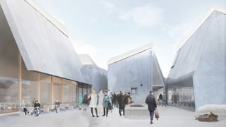 La plazza dal vitg en la varianta dal cuntraproject da Chasper Linard Schmidlin.