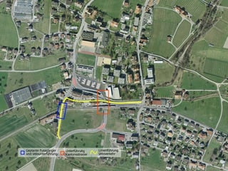 Maletg da satellit da Malans cun inditgà la posiziun dal sutpassadi. Maletg da satellit da Malans cun inditgà la posiziun dal sutpassadi.