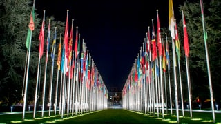 las bandieras da las naziuns da la onu avant il palais des nations a genevra
