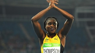 Elaine Thompson sa legra da la victoria sur 200 meters.