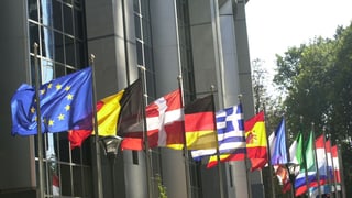 bajetg dal parlament a Brüssel, avant ina retscha da bandieras da stadis da l'UE
