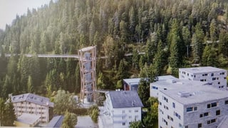 Purtret da la tur d'entrada per la senda da tschimas a Laax Murschetg. 