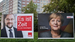 Placats da Martin Schulz ed Angela Merkel ad Erfurt.