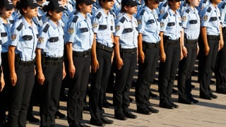 Purtret d'ina colona da policists tircs che fan parada. 