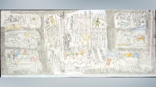 Sboz II da la pictura murala en la  sala dal Cussegl grond (1960)
