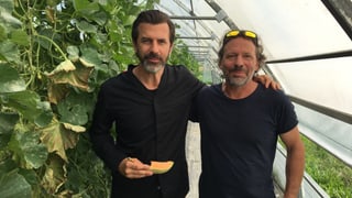 Andreas Caminada e Marcel Foffa en la serra da melonas. 