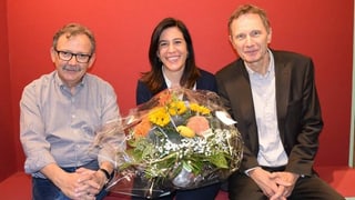 Il directur dal MAZ, Diego Yanez, sia successura Martina Fehr ed il commember dal cussegl da fundaziun Res Strehle. 
