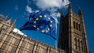 Purtret dal parlament britannic ed ina bandiera da l'UE.