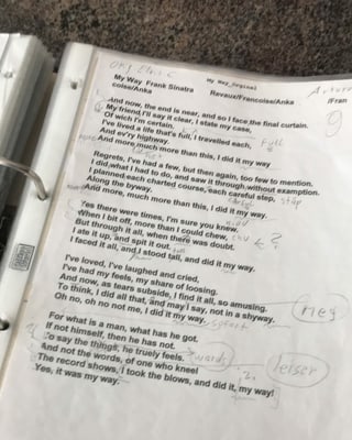 Purtret d'ina da las chanzuns, cun notizias en rispli dasper il text, sco per exempel «leiser». 