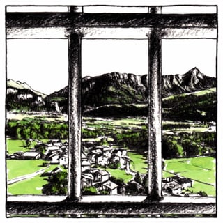 caricatura: vista ord ina cella da praschun sin la Tumleastga caricatura: vista ord ina cella da praschun sin la Tumleastga