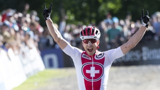 Nino Schurter en l'arrivada a Mont-Saint-Anne. Nino Schurter en l'arrivada a Mont-Saint-Anne.