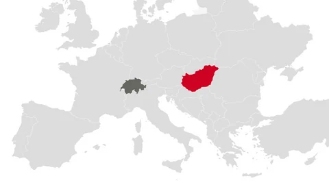 Die Lage der Schweiz und Ungarns auf einer Landkarte.