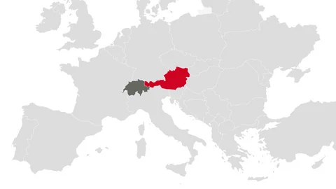 Die Lage der Schweiz und Österreichs auf einer Landkarte.