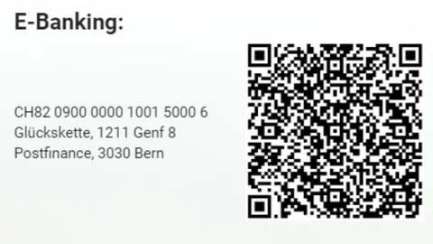 E-banking QR-Code für Glücksketten-Spenden zu Gunsten von Gaza.