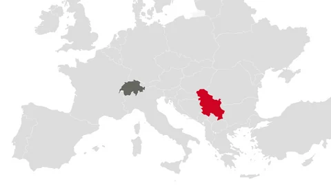 Die Lage der Schweiz und Serbiens auf einer Landkarte.