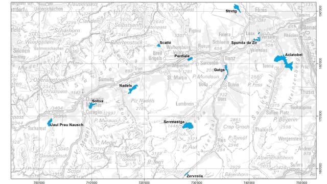Charta geografica cun ils 11 reservats da guaud en Surselva. Charta geografica cun ils 11 reservats da guaud en Surselva.