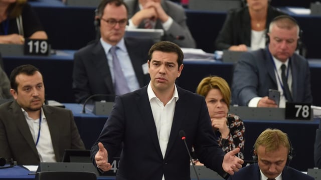 Alexis Tsipras durant ses pled avant il parlament d'Europa.