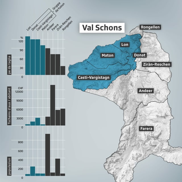 Carta geografica da las vischnancas en Val Schons