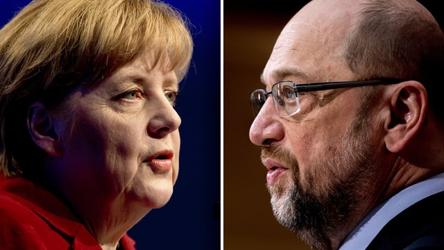 purtret d'Angela Merkel (san.) e da Martin Schulz (dre.)