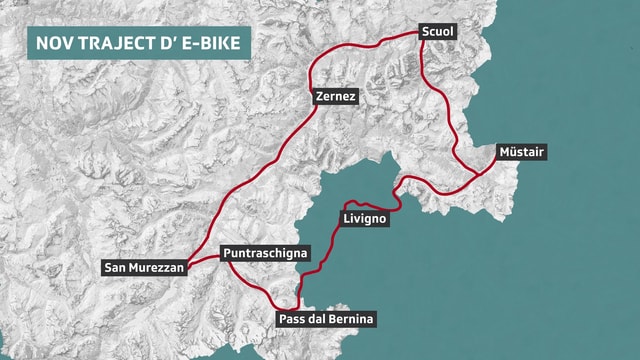 Il traject da la nova purschida per e-bikes en la regiun dal Parc naziunal svizzer.