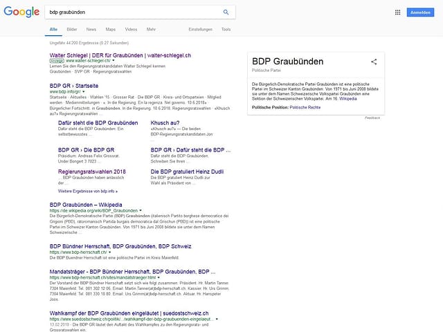 screenshot dals resultats da google tar la tschertga da «bdp graubünden»