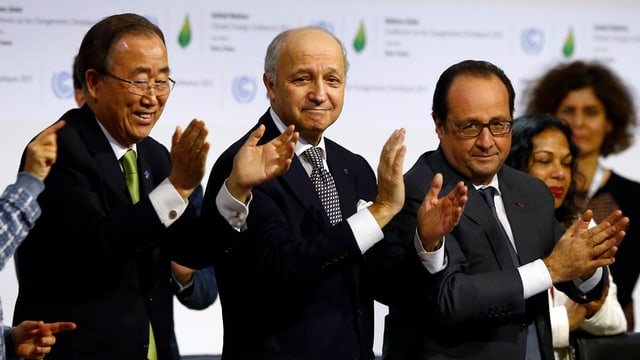 Ban Ki Moon, Laurent Fabius e François Hollande.