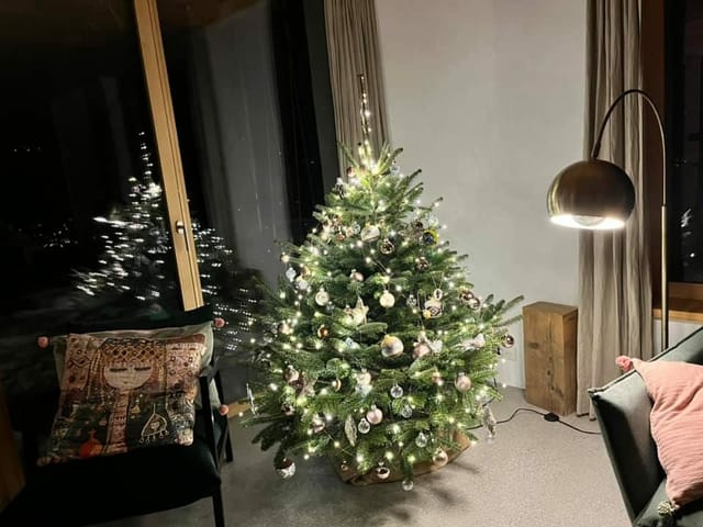 pignol pitschen cun glisch e decoraziun spievlada en fanestra