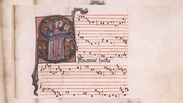 L'entschatta dal conductus Salvatoris hodie en notaziun modala.