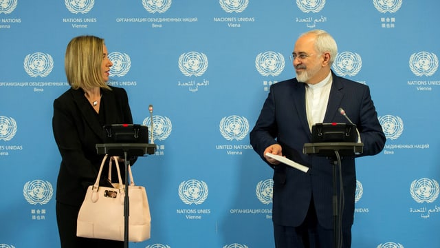 Federica Mogherini da l’UE e Dschawad Sarif minister da l’exteriur iranais.