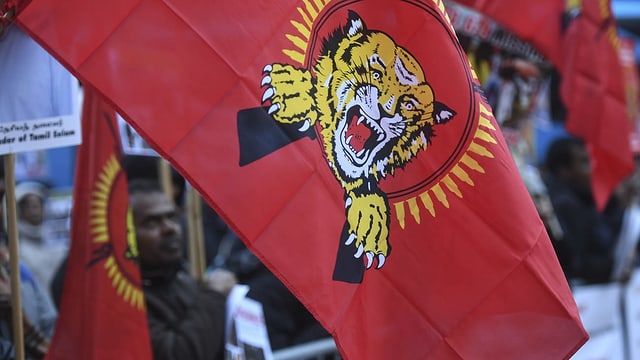 Bandiera cun il logo dals Tamil Tigers.