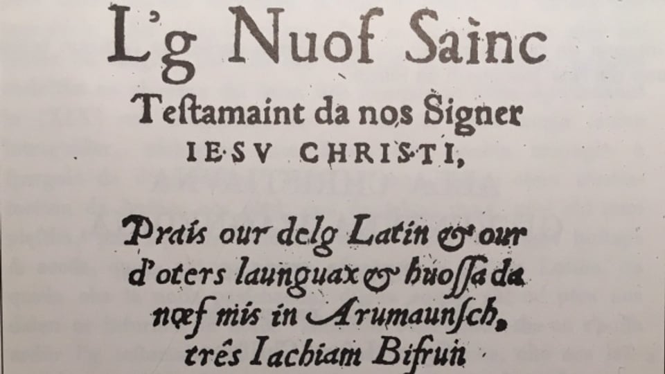 Frontispizi dal «Nuof Sainc Testamaint», translatà e publitgà il 1560 da Jachiam Bifrun.