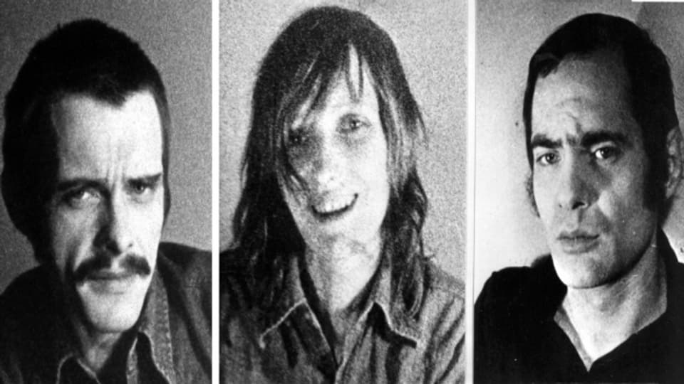Jan-Carl Raspe, Gudrun Ensslin e Andreas Baader (da seniester) che han fatg suicidi en la schinumnada "Todesnacht von Stammheim".