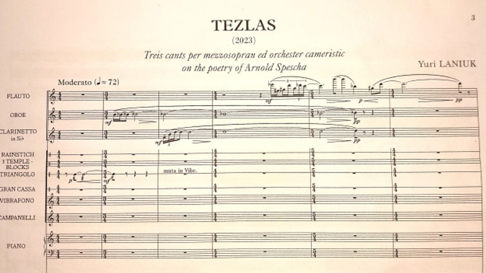 Il frontispizi da la partitura da l'ovra Tezlas